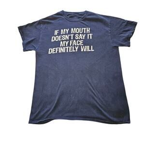 Large Men's Navy Blue Graphic Men's Short Sleeved T-Shirt, Used With Flaws